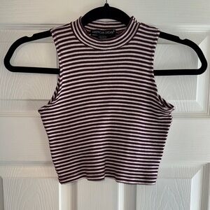 American Dream Cream and Brown Ribbed Crop Top
